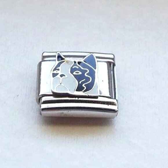 Enamel Boston Terrier face 9mm stainless steel italian charm bracelet link new - Picture 1 of 2